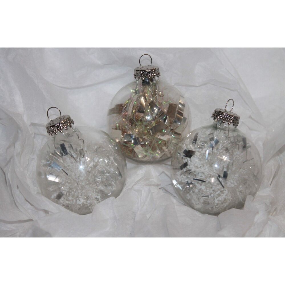 3PC Vintage 2.5" Clear Glass Tinsel Ball Ornaments